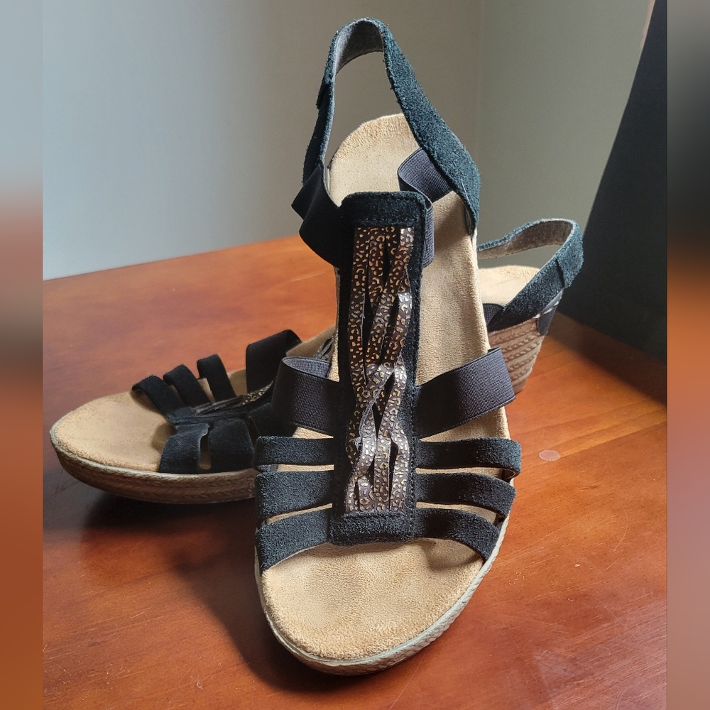 Rieker leather and suede wedge sandals